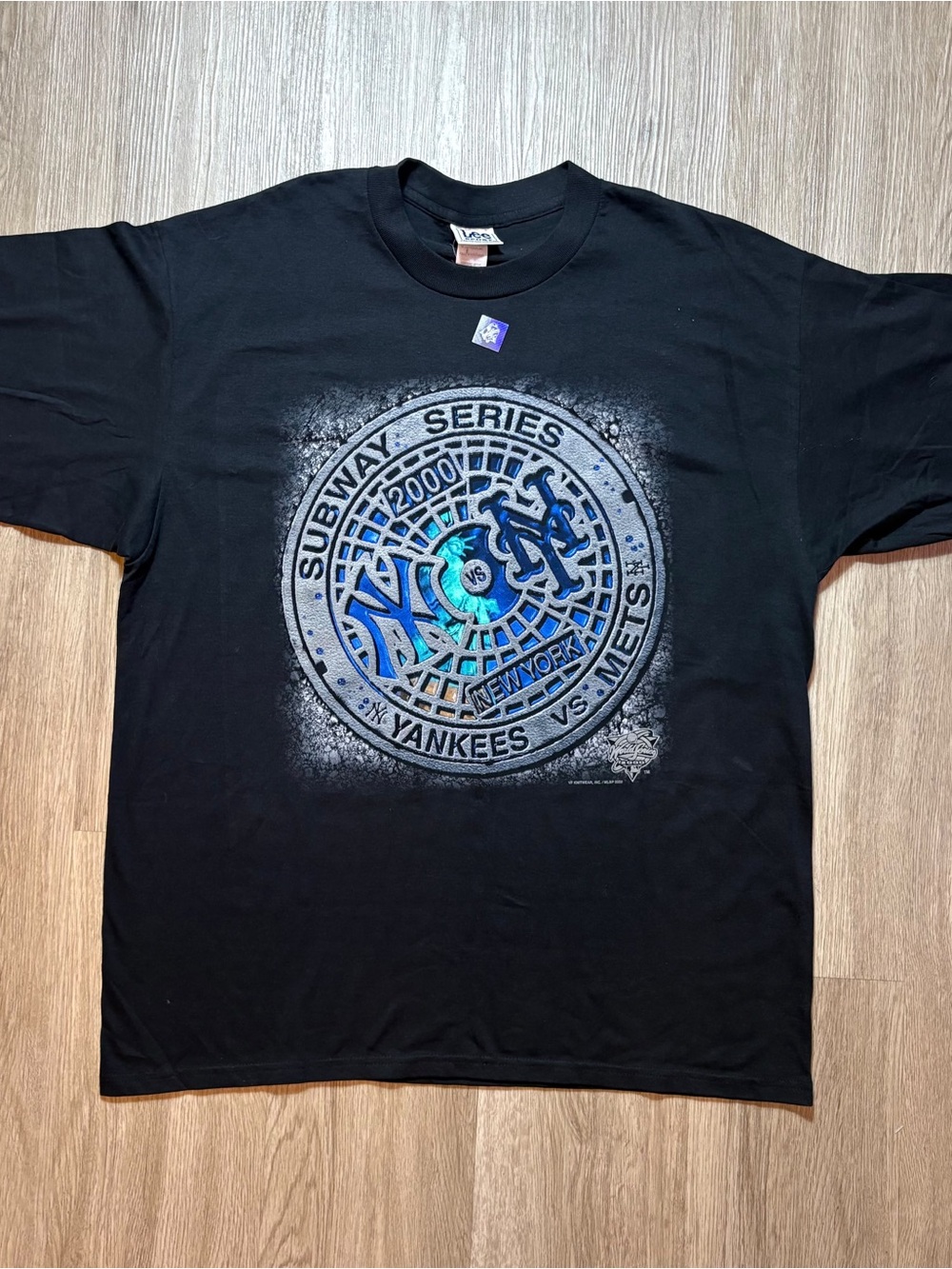 Lee Black Graphic Tee with Blue and Gray Subway Series Design